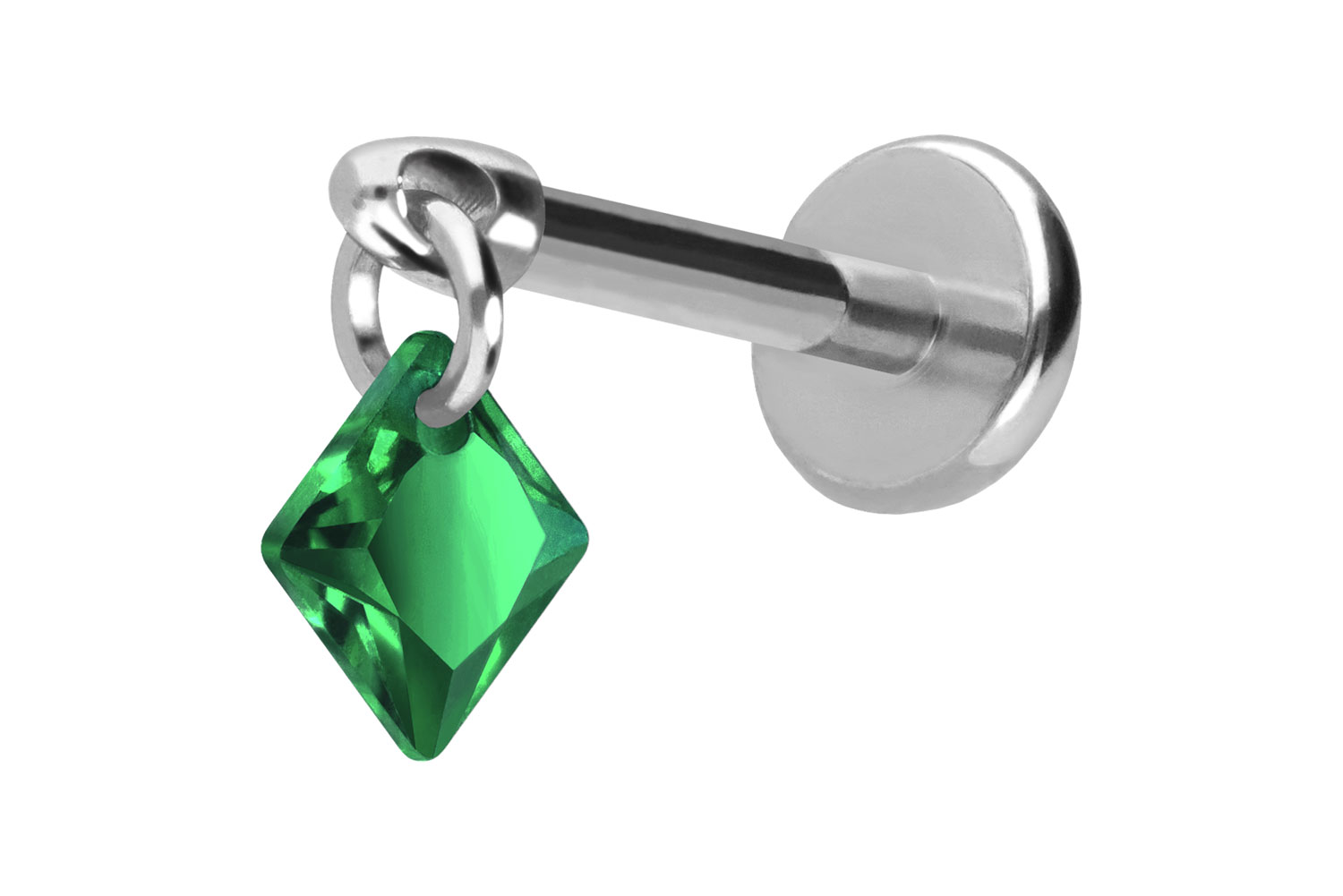 Titan Labret Piercing mit Push Fit KRISTALLQUADRAT